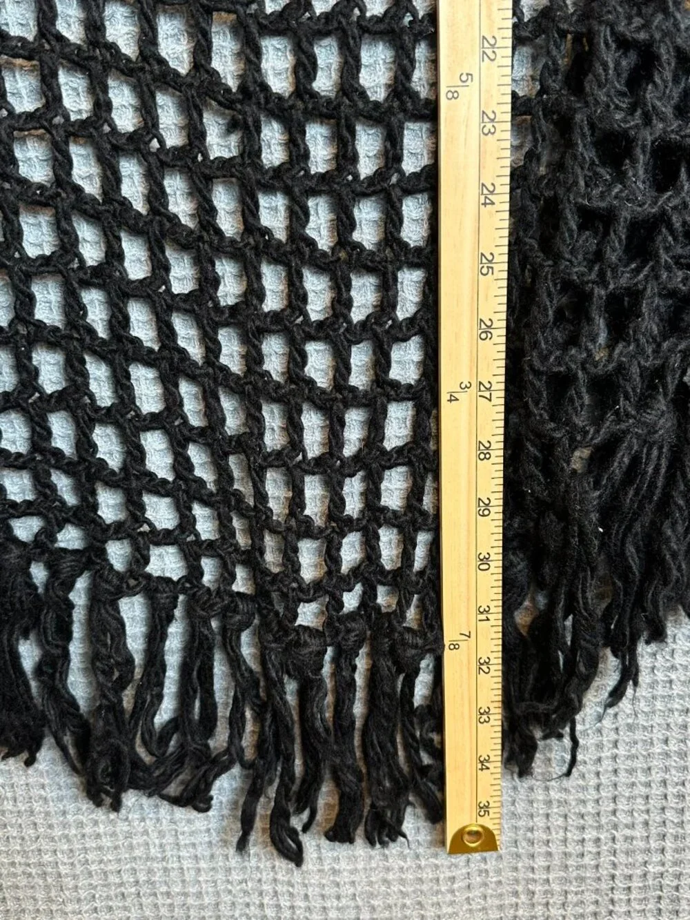 Black Crochet Fringe Shawl Wrap Open Knit Mesh Boho Festival Shrug Witchy Goth